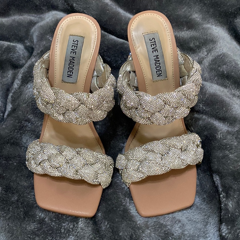STEVE MADDEN KENLEY R braided sandal high heel beautiful rhinestones
